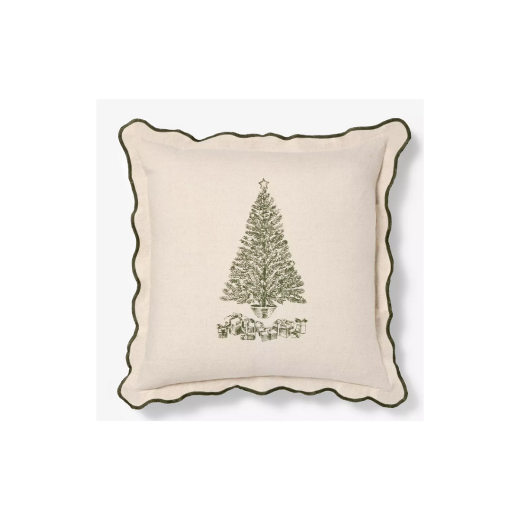 Holiday Tree Square Throw Pillow with Scalloped Edges Cream/Green - Thresholdâ„¢ designed withStudio McGee. Link included for purchase.