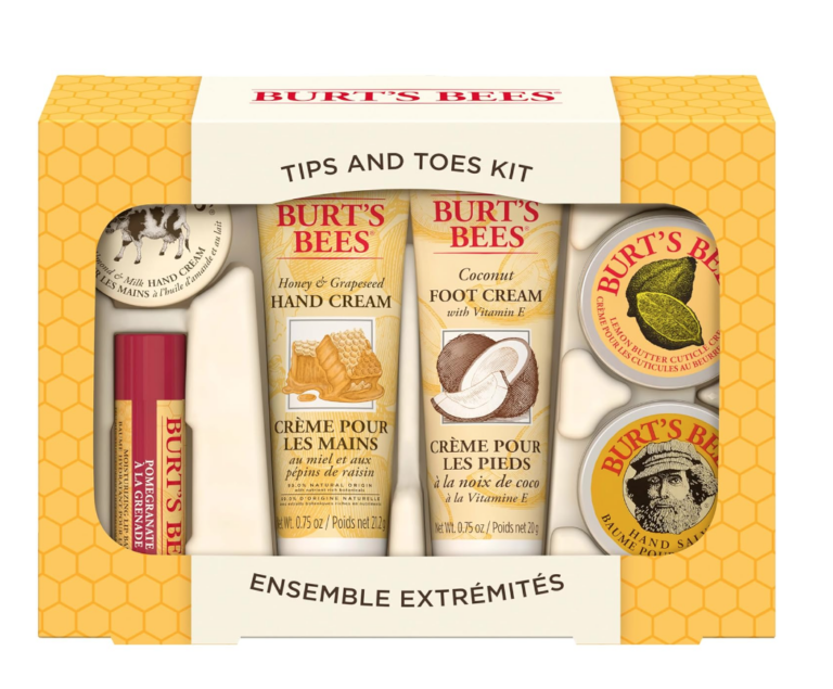 Image of Burt's Bees Skincare set that includes lotions and balms.