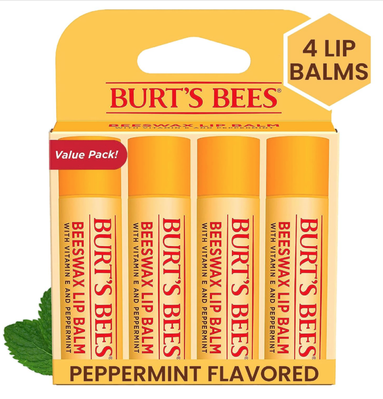 Image of box of 4 pack of burt's bees lip balm.