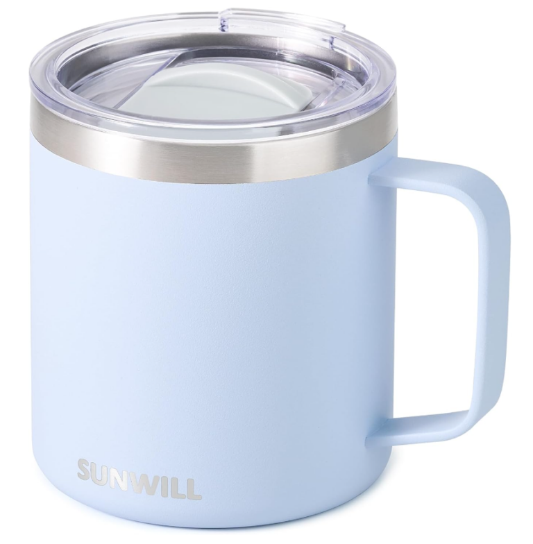 Image of powder blue travel mug.