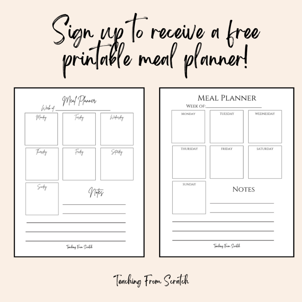 image free meal planner with preview of templates with pink background.