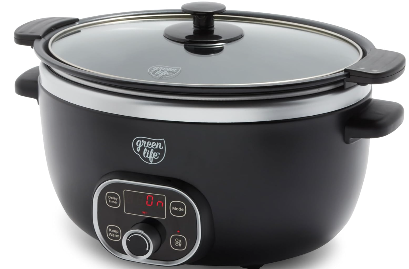 best household appliances. Image of black crockpot.