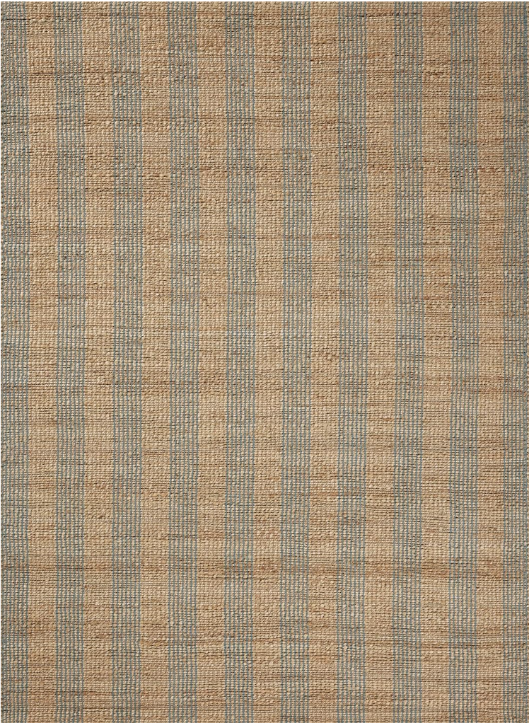 affordable rug ideas. Image of jute rug with tan and french country blue stripes.