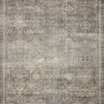 beautiful affordable rugs. Image of vintage pattern area rug with forest greens, creams, blues, blacks, and yellows.