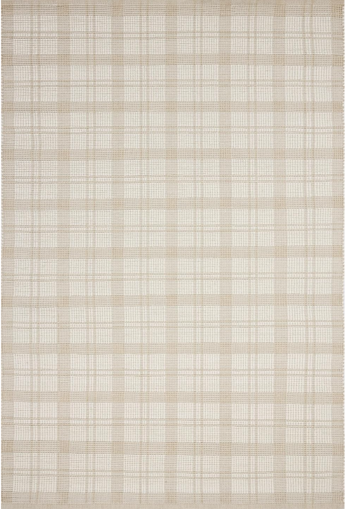 best affordable neutral rugs. Image of rug with cream and tan grid pattern.