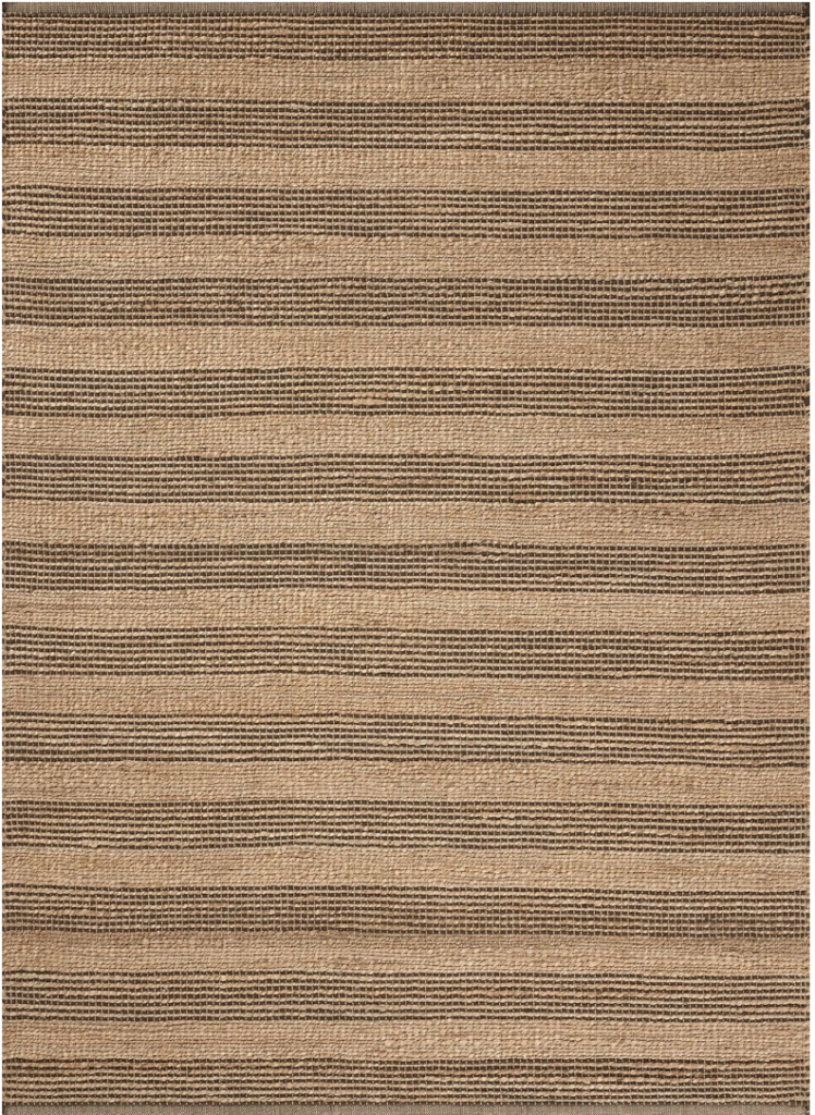 natural jute rug. Image of jute rug with horizontal black stripes.