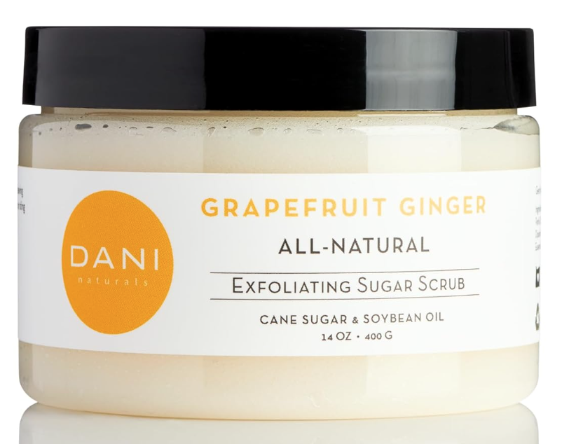 favorite exfoliating sugar scrub. Image of container of grapefruit ginger exfoliating sugar scrub. 