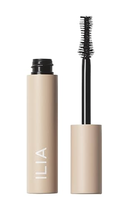 Image of monthly favorite clean mascara Ilia brand. Tan mascara tube.