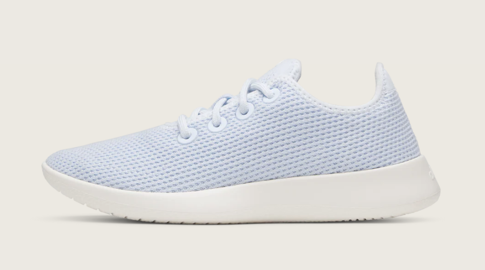 most comfortable teacher shoes. Image of light blue pair of sneakers.