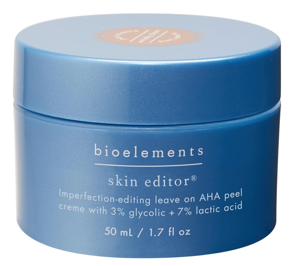 image of bioelements skin editor skincare product in blue container. 