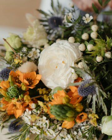 favorites list. Image of orange, white, yellow, and purple flowers.