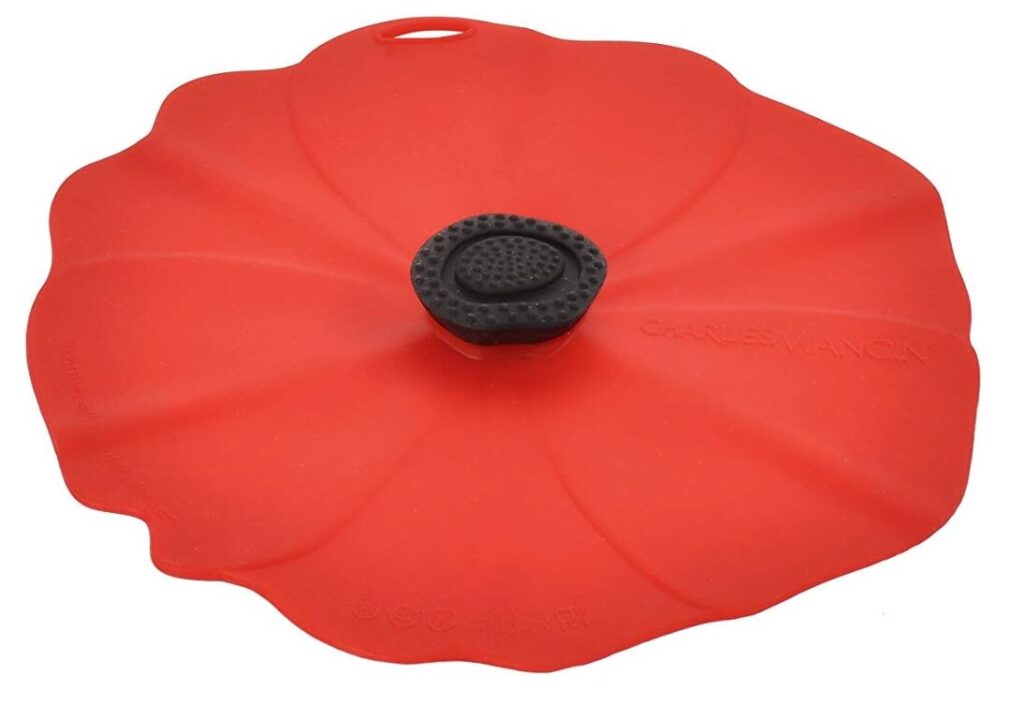 gift ideas for hosts. Image of red poppy silicone food cover. 