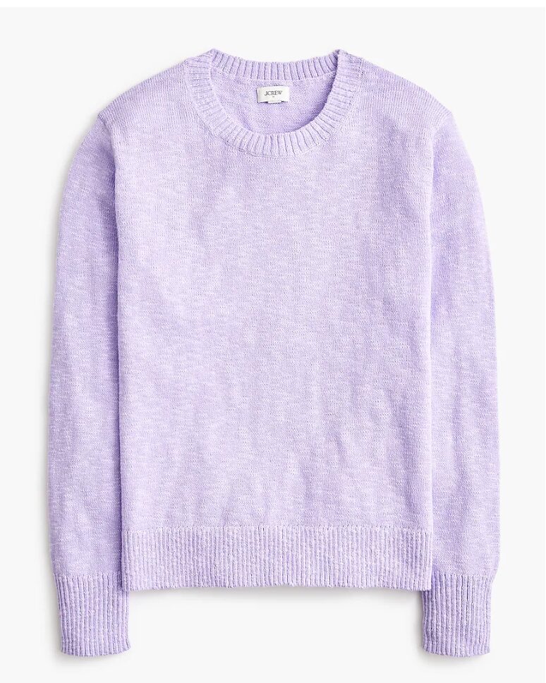 best teacher outfits. Image of lilac Striped crewneck beach sweater
