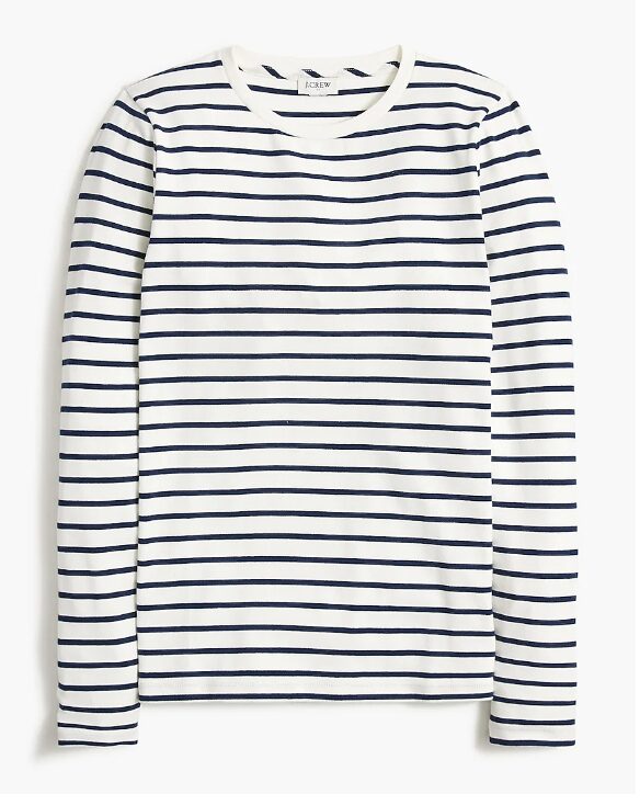 long sleeve t-shirt in black and white striped.