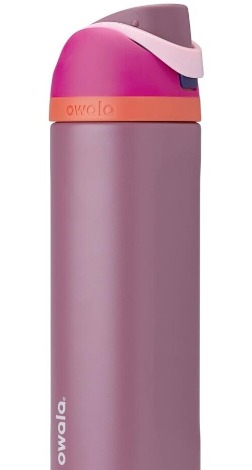 favorite things party gift ideas image of Owala water bottle in plum, pink, and orange.
