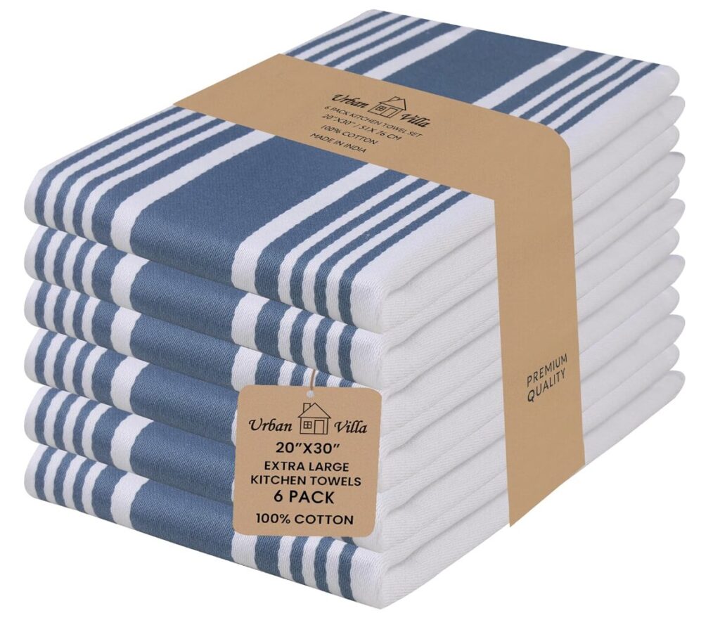 gifts for favorite things. Image of blue and white striped dish towel.