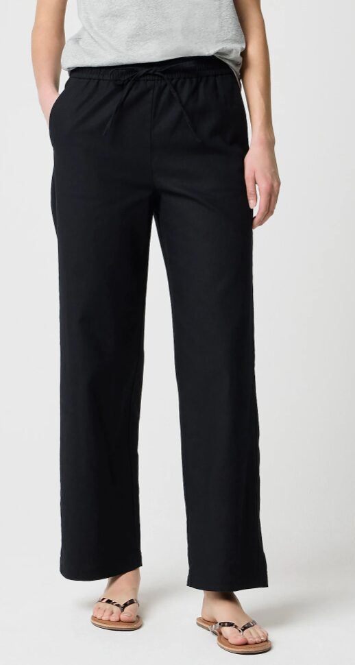 Image of black Linen-blend slim wide-leg drawstring pant
